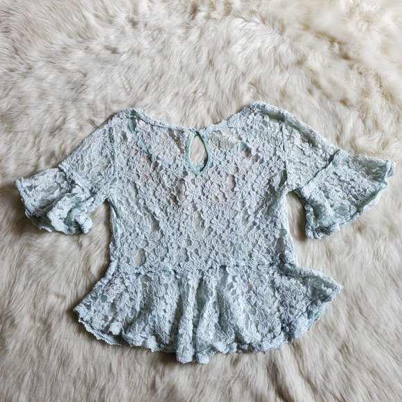 Free People Blue and Cream Lace Peplum Top Size XS - Picture 11 of 16